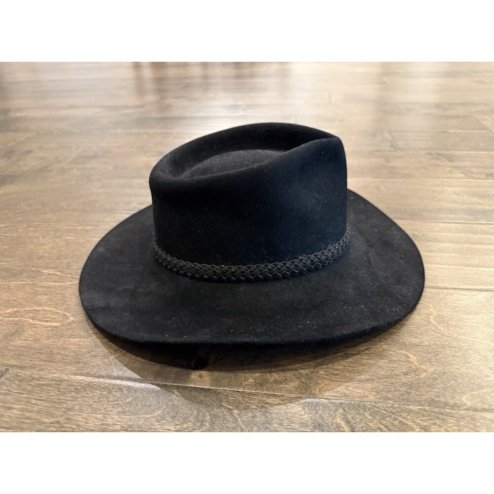 Australian Outback Collection Mens Black Genuine Leather Cowboy Hat Size 7 57 - Picture 5 of 12
